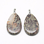 Natural Crazy Agate Pendants, with Iron Clasps, Drop