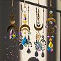 Glass Teardrop/Leaf Big Pendant Decorations, Hanging Suncatchers, with Brass Moon/Evil Eye Link for Window Decoration