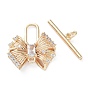 Brass Pave Clear Cubic Zirconia Toggle Clasps, with Glass, Bowknot