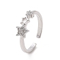 Clear Cubic Zirconia Hollow Out Star Open Cuff Ring, Brass Jewelry for Women