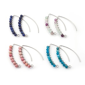 304 Stainless Steel Earring Hooks, with Natural Rhodochrosite & Lapis Lazuli & Apatite & Agate Beads, with Horizontal Loop, Packing Box