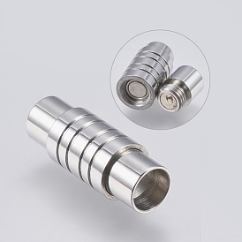 304 Stainless Steel Magnetic Clasps with Glue-in Ends, Grooved, Column