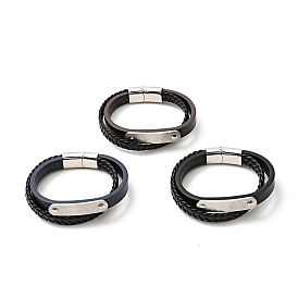 Bracelet multi-rangs tressé en cuir microfibre double boucles avec 304 fermoir magnétique en acier inoxydable pour hommes femmes