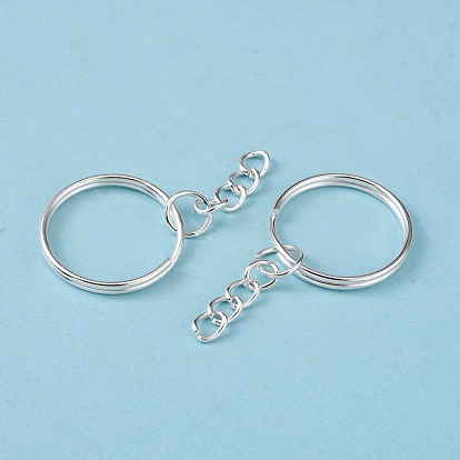 Iron Split Key Rings, with Curb Chains, Keychain Clasp Findings, 25x2mm