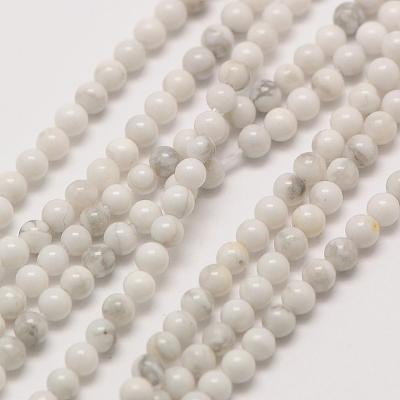Howlite naturelle rangées de perles rondes