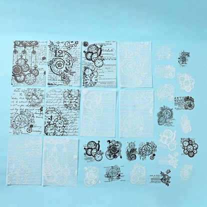 30Pcs 15 Styles Clock Theme Scrapbook Paper Kits, Including Scrapbook Paper and Self-Adhesive Stickers, for DIY Album Scrapbook, Greeting Card