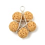 5Pcs 5 Colors Natural Lava Rock Dyed Beaded Pendants, Silver Color Plated Copper Wire Wrapped Star Charms