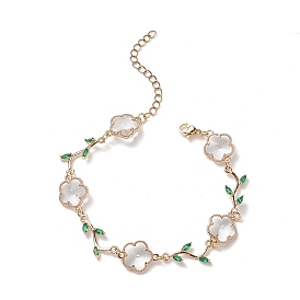 Pulsera de cadena con eslabones de flor de la vida de cristal y circonitas cúbicas, joyas de latón para mujer