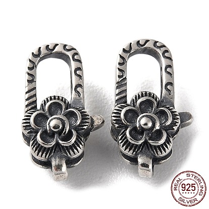 925 Thailand Sterling Silver Lobster Claw Clasps, Flower, with 925 Stamp