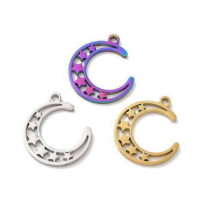 Ion Plating(IP) 304 Stainless Steel Pendants, Moon with Star Charm