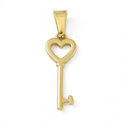 Vacuum Plating 304 Stainless Steel Pendants, Heart Shaped Key Charms