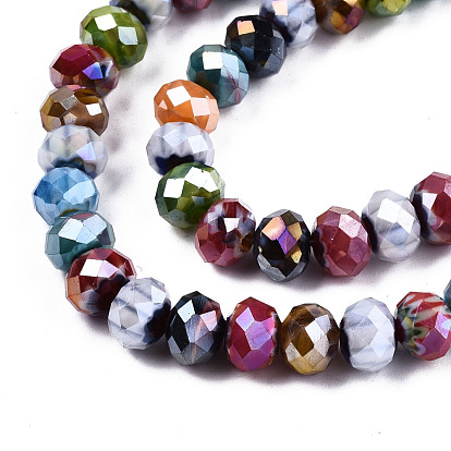 Faceted Handmade Millefiori Glass Beads Strands, AB Color Plated, Abacus