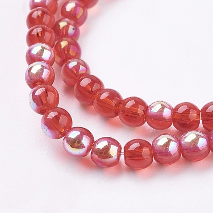 Chapelets de perles en verre, ronde, couleur mélangée avec ab couleur plaquée