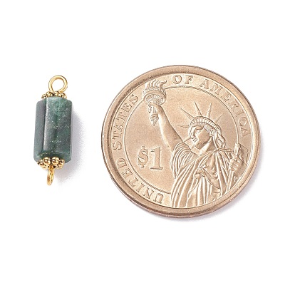 Natural Emerald Quartz Connector Charms, with Golden Tone Brass & Alloy Findings, Faceted, Column