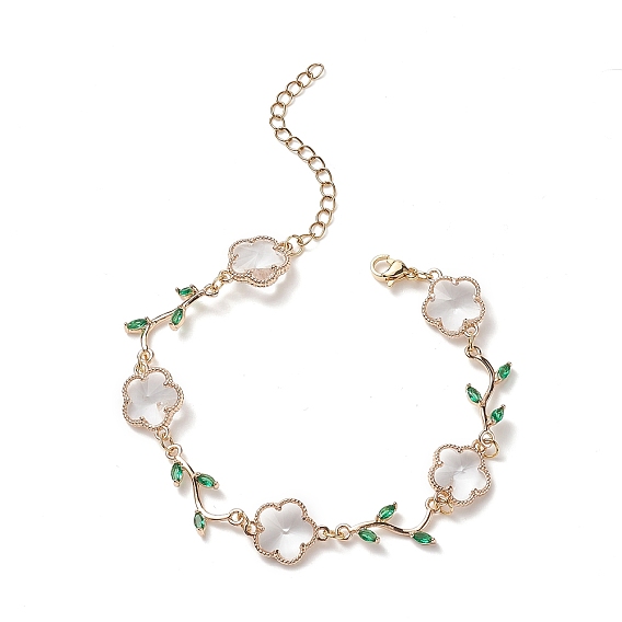 Bracelet chaîne à maillons fleur de vie en verre avec zircone cubique, bijoux en laiton pour femmes
