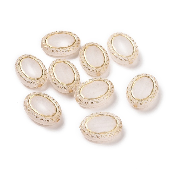 Perles acryliques plaquées, métal doré enlaça, givré, ovale