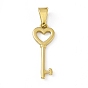 Vacuum Plating 304 Stainless Steel Pendants, Heart Shaped Key Charms