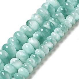 Natural Glass Beads Strands, Grade A, Rondelle, Aqua Blue