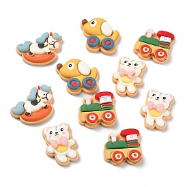 Circus Theme Opaque Resin Decoden Cabochons, Dog/Bear/ Rocking Horse, Mixed Shapes