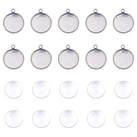 DIY Pendants Making, with 304 Stainless Steel Pendant Cabochon Settings and Clear Half Round Glass Cabochons