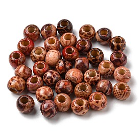 100Pcs Printed Wooden Dyed Beads, Large Hole Beads, Barrel