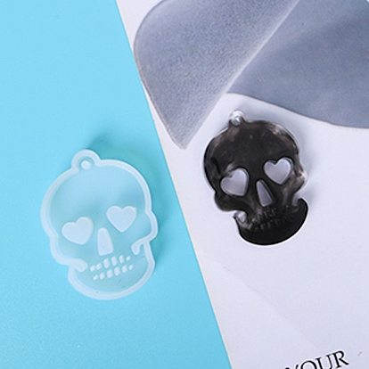 Moules en silicone pendentif tête de mort, moules de résine, pour la résine UV, fabrication de bijoux en résine époxy, Halloween