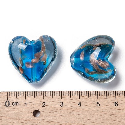 Handmade Goldsans Lampwork Beads, Heart, 28x28x16mm, Hole: 2mm