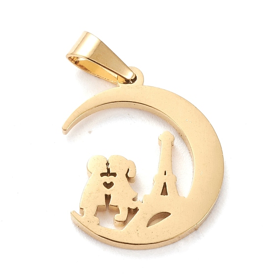 Saint Valentin 304 pendentifs en acier inoxydable, Coupe au laser, lune avec couples et tour