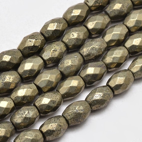 Natural Pyrite Barrel Beads Strands, Faceted