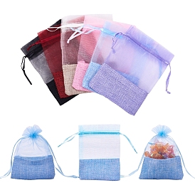 Organza Bags, with Burlap Cloth, Drawstring Bags, Rectangle