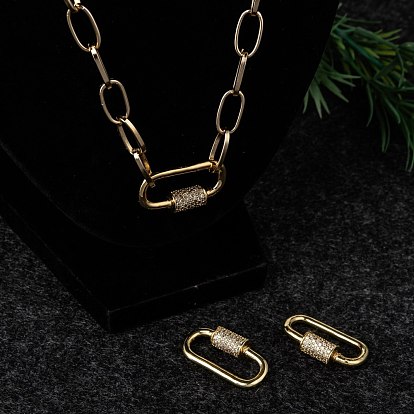 Brass Micro Pave Cubic Zirconia Screw Carabiner Lock Charms, for Necklaces Making
