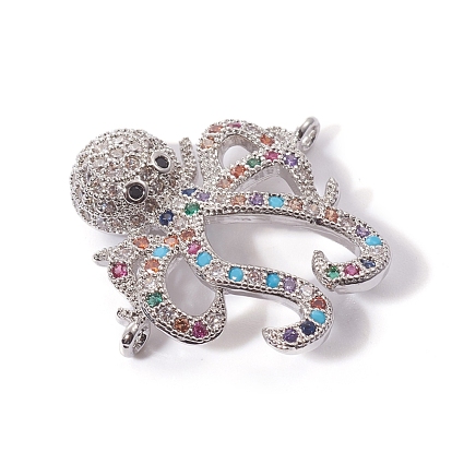 Brass Micro Pave Cubic Zirconia Links Connectors, Octopus, Colorful