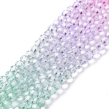 Transparent Glass Beads Strands, Segmented Multi-color Beads, Faceted(32 Facets), Round