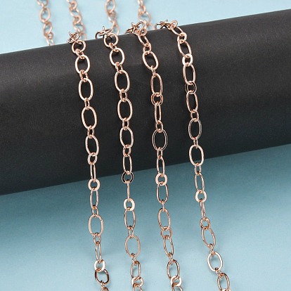 Brass Figaro Chains, Soldered, with Spool, Oval and Round Link Chains