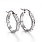 304 Stainless Steel Hoop Earrings, with Polymer Clay and Rhinestone, Oval