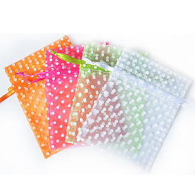 Rectangle Printed Organza Drawstring Bags, Polka Dot Pattern