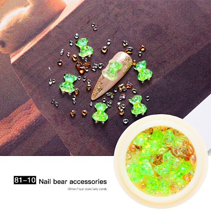 Accessoires nail art de décoration, avec cabochons en résine et perles de verre sans trou, puce et ours
