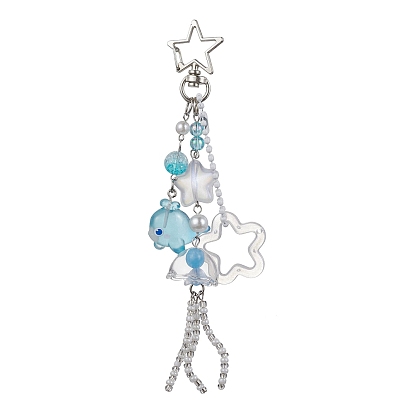Decoración colgante de acrílico y vidrio con medusas y ballenas luminosas, Charm con cierre de langosta giratorio de aleación de zinc en forma de estrella
