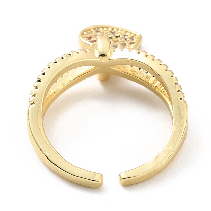 Открытое кольцо-манжета с подвеской в виде сердца со стразами, настоящие позолоченные украшения из латуни для женщин, без кадмия и без свинца