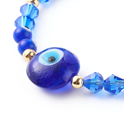Handmade Evil Eye Lampwork Beads Beaded Bracelets, with Glass Faceted Beads, Brass Beads, Magnetic Clasp