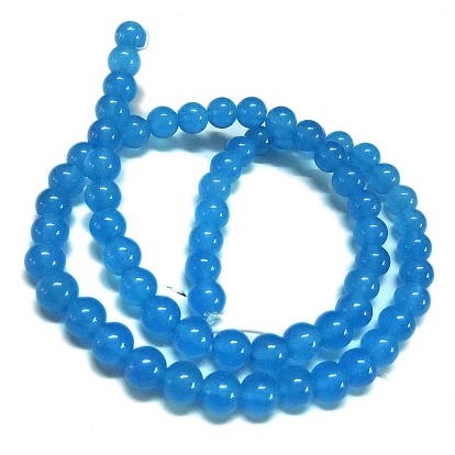 Natural White Jade Beads Strands, Dyed, Round, 6mm, Hole: 0.5mm, about 66pcs/strand, 15.5 inch
