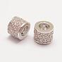 Brass Micro Pave Grade AAA Cubic Zirconia European Beads, Column, Large Hole Beads, Long-Lasting Plated, Cadmium Free & Nickel Free & Lead Free