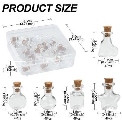 20шт 5 стили мини-контейнеры для бутылок из боросиликатного стекла, бутылка желаний, с пробкой, звезда & сердце & круглый, разнообразные