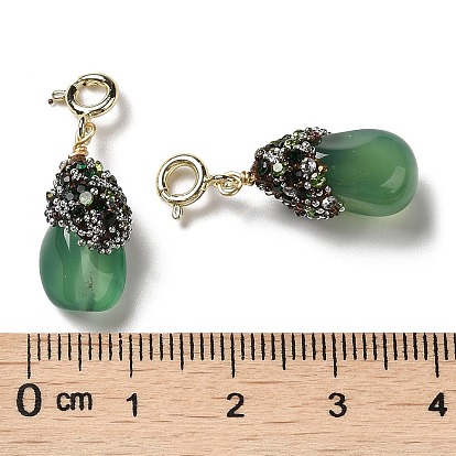 Natural Agate Pendant Decorations, with Rhinestone and Rack Plating Brass Spring Ring Clasps, Teardrop