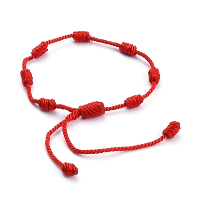 7 Knot Lucky Bracelets, Adjustable Nylon Milan Cord Braided Bead Bracelets, Red String Bracelets