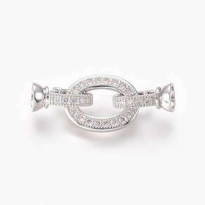 Brass Micro Pave Cubic Zirconia Fold Over Clasps, Oval