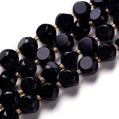 Synthetic Blue Goldstone Beads Strand, with Seed Beads, Six Sided Celestial Dice