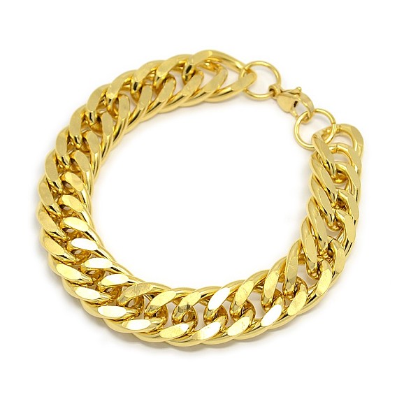 Fashionable 304 Stainless Steel Cuban Link Chain Bracelets, with Lobster Claw Clasps, Faceted, 8-5/8 inch (220mm), 13.5mm