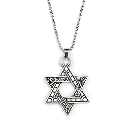 201 Stainless Steel Chain, Zinc Alloy Pendant Necklaces, Star Of David
