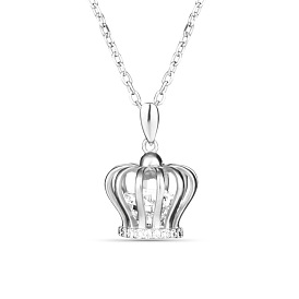TINYSAND 925 Sterling Silver Crown Pendant Necklace, with Cubic Zirconia, 17.2 inch